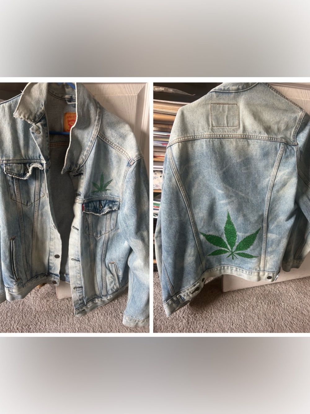 Light Wash Denim Jacket with sparkle MJ leaf